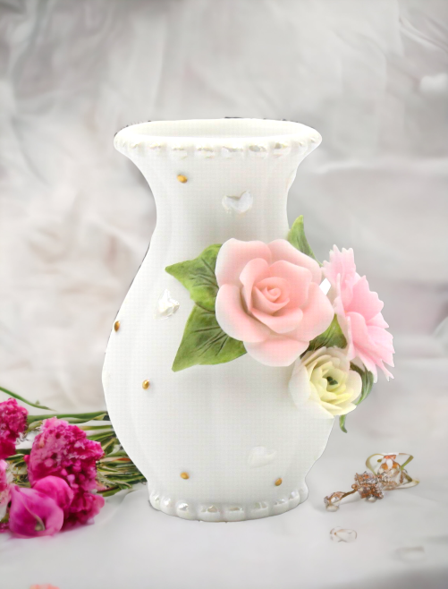 Ceramic Wedding Rose Vase, Wedding Décor or Gift, Anniversary Décor or Gift, Home Décor, Vanity Decor