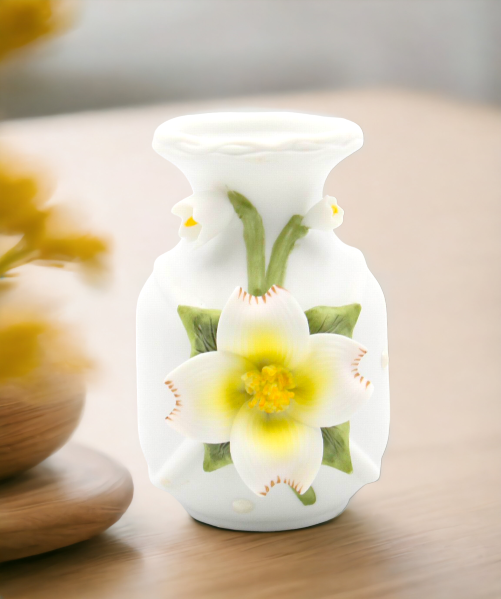 Ceramic Mini Vase with White Flower, Incense Jar, Wedding Décor or Gift, Anniversary Décor or Gift, Home Décor, Vanity Decor