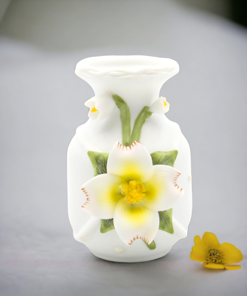 Ceramic Mini Vase with White Flower, Incense Jar, Wedding Décor or Gift, Anniversary Décor or Gift, Home Décor, Vanity Decor