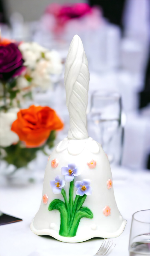 Ceramic Wedding Bell with Tulip Flowers, Wedding Décor or Gift, Anniversary Décor or Gift, Home Décor, Vanity Decor