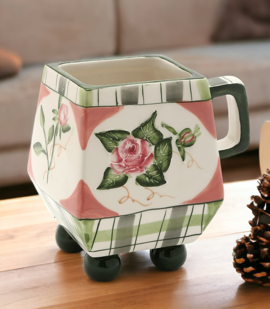 Hand Painted Ceramic Romantic Rose Mug, Home Décor, Gift for Her, Gift for Mom, Kitchen Décor, Valentine’s Day Décor, Romantic Décor