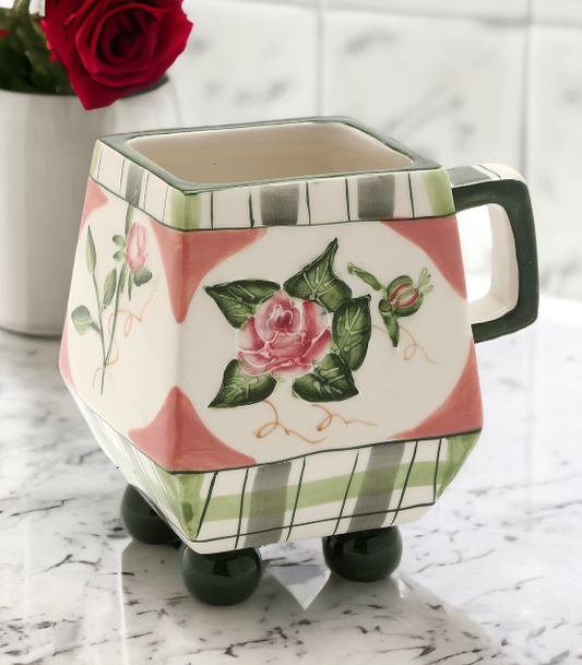 Hand Painted Ceramic Romantic Rose Mug, Home Décor, Gift for Her, Gift for Mom, Kitchen Décor, Valentine’s Day Décor, Romantic Décor