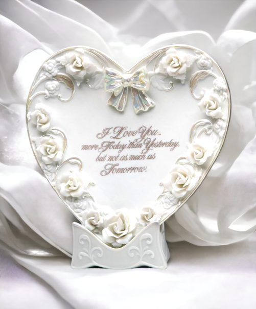 Ceramic Heart Shape Wedding and Anniversary Decorative Plate with Roses, Wedding Décor or Gift, Anniversary Décor or Gift, Home Décor