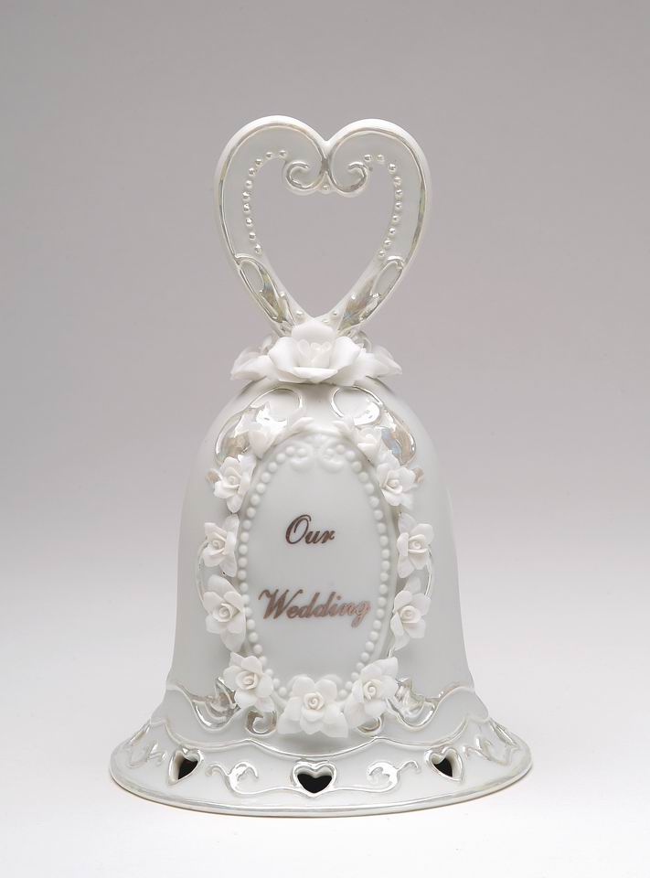 Ceramic Wedding Bell with Rose Flowers, Wedding Décor or Gift, Anniversary Décor or Gift, Home Décor