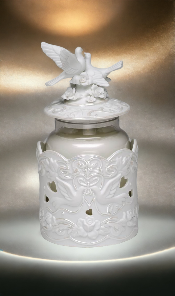 Hand Crafted Ceramic White Doves Candle Jar Holder (Topper not included), Wedding Décor, Wedding Gift, Anniversary Décor, Anniversary Gift