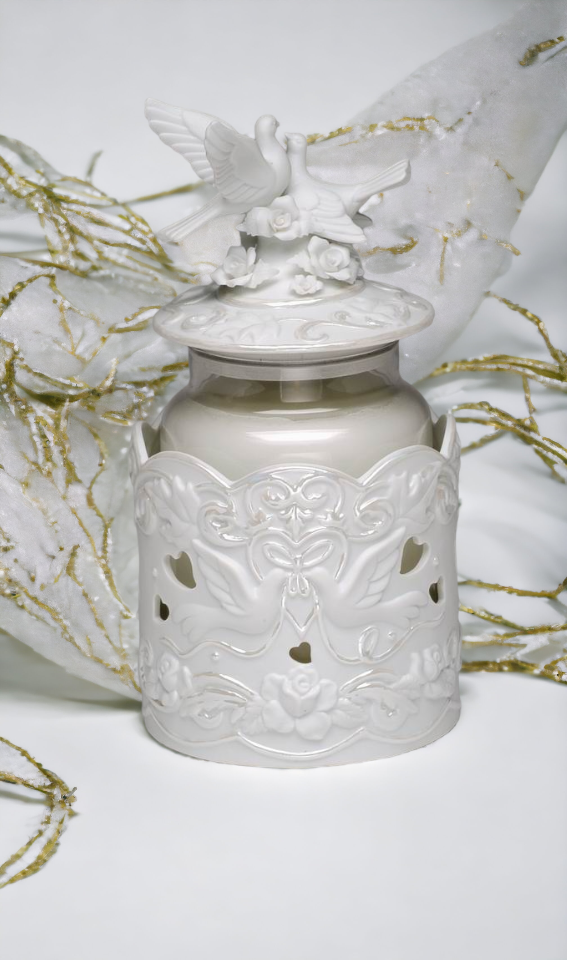 Hand Crafted Ceramic White Doves Candle Jar Holder (Topper not included), Wedding Décor, Wedding Gift, Anniversary Décor, Anniversary Gift