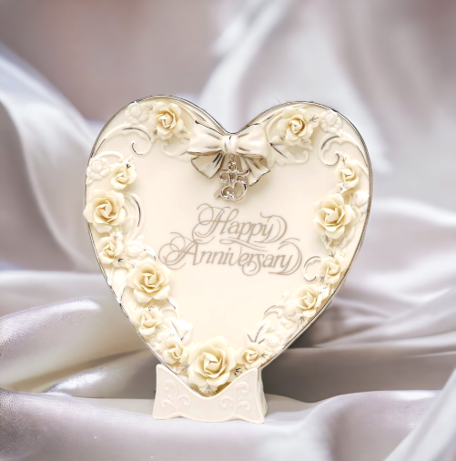 Ceramic 25th Anniversary Rose Heart Plate & Stand, Anniversary Décor or Gift, Home Décor, Gift for Her, Gift for Parents