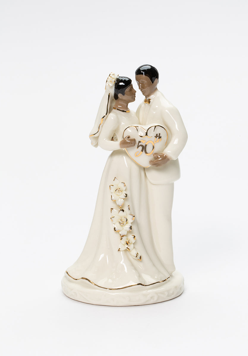 Ceramic African American 50th Anniversary Couple Cake Topper, Anniversary Décor or Gift