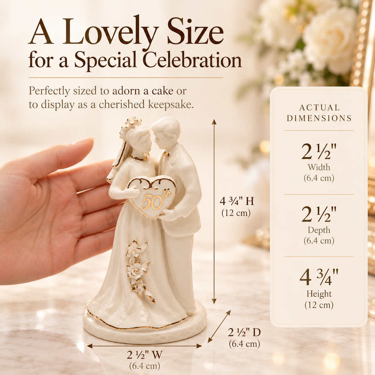 50th Wedding Anniversary Cake Topper | Ceramic Golden Anniversary Couple Keepsake