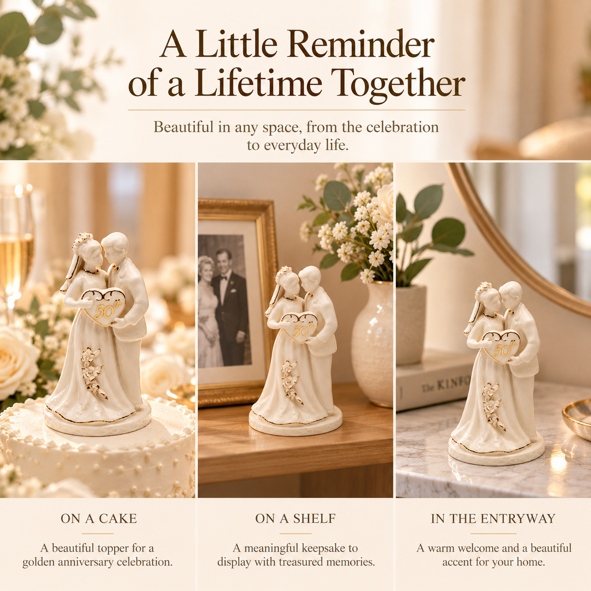 50th Wedding Anniversary Cake Topper | Ceramic Golden Anniversary Couple Keepsake