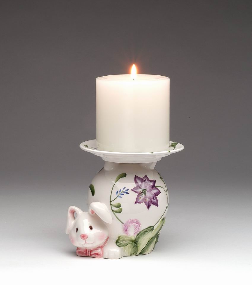 Ceramic Bunny Rabbit Pillar Candle Holder, Home Decor, Vanity Decor, Spring Decor