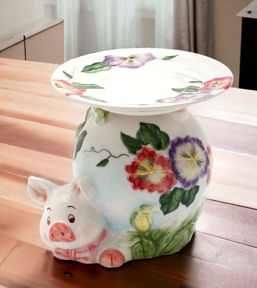 Ceramic Pansy Flower Pig Candle/Fragrance Holder, Home Décor, Gift for Her, Mom, Kitchen Décor, Farmhouse Décor, Vintage Decor