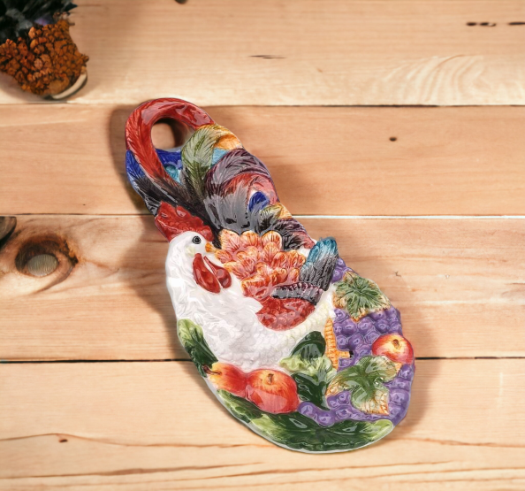 Ceramic Rooster Spoon Rest, Home Décor, Gift for Her, Gift for Mom, Kitchen Décor, Farmhouse Décor, Fall Decor