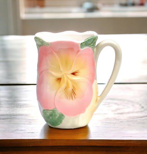 Ceramic Pansy Flower Mug, Home Décor, Gift for Her, Gift for Mom, Nature Lover Gift, Farmhouse Decor