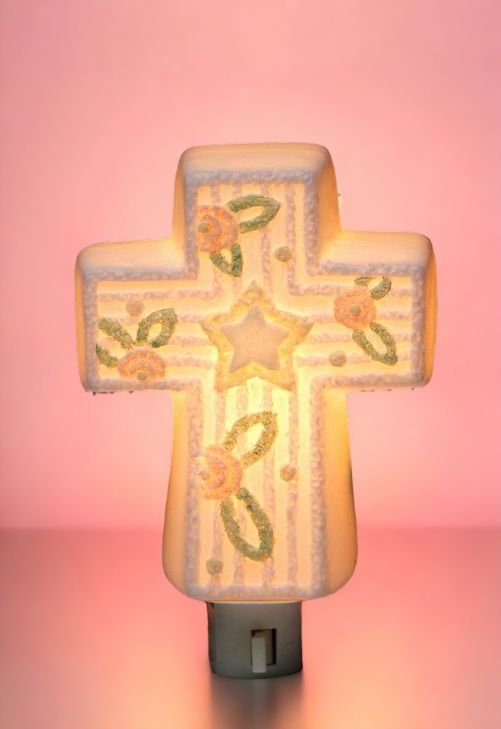 Ceramic Cross Nightlight for Nursery Room, Home Décor, Nursery Room Décor, Baby Registry Gift, Gift for New Parents