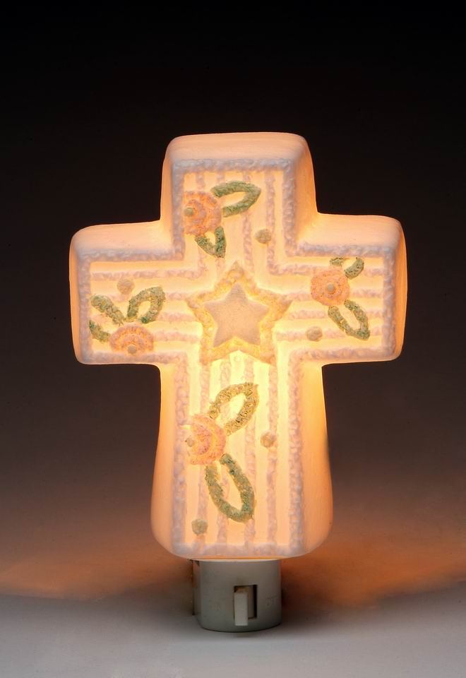 Ceramic Cross Nightlight for Nursery Room, Home Décor, Nursery Room Décor, Baby Registry Gift, Gift for New Parents