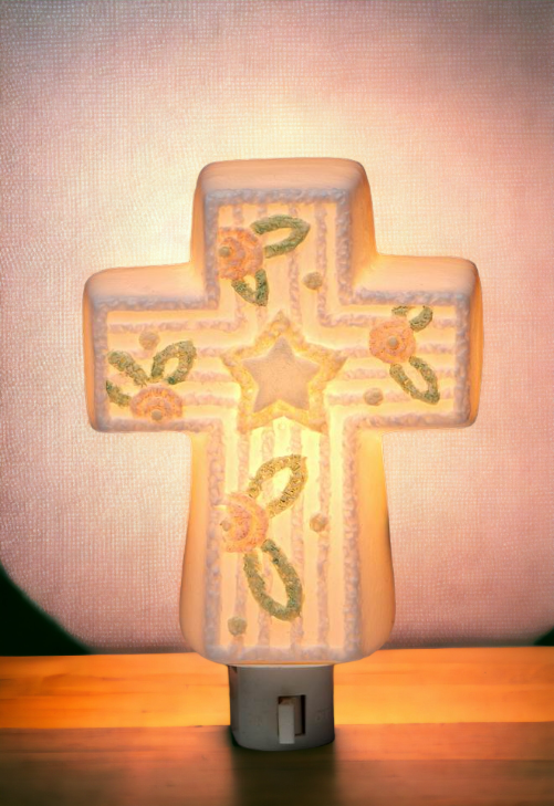 Ceramic Cross Nightlight for Nursery Room, Home Décor, Nursery Room Décor, Baby Registry Gift, Gift for New Parents