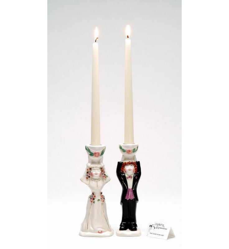 Ceramic Wedding Taper Candle Holders: "You Light Up My Life", Wedding Decor, Judaica Decor, CANDLE NOT INCLUDED