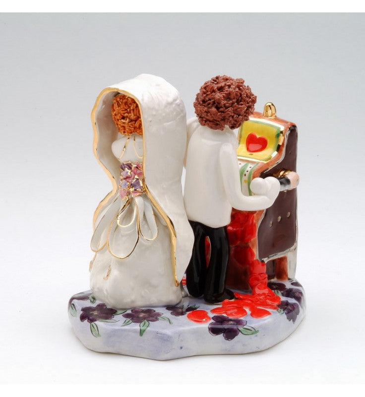 Ceramic Married in Vegas Figurine, Bride and Groom with Slot Machine, Wedding Decor, Wedding Gift