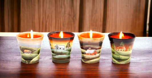 Ceramic Country Scene Votive Cups-Assorted Set of 4, Gift for Her, Gift for Mom, Farmhouse Decor, Kitchen Decor, Bathroom Decor