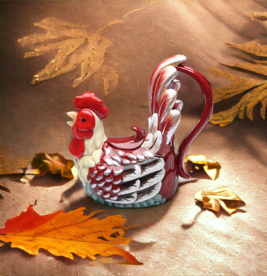 Ceramic Red Rooster Teapot, Gift for Her, Gift for Mom, Tea Party Décor, Café Décor, Fall Thanksgiving Décor, Farmhouse Decor