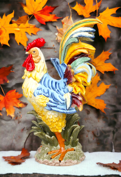 Ceramic Blue Rooster Figurine, Home Décor, Gift for Her, Gift for Mom, Kitchen Décor, Farmhouse Décor, Fall Decor