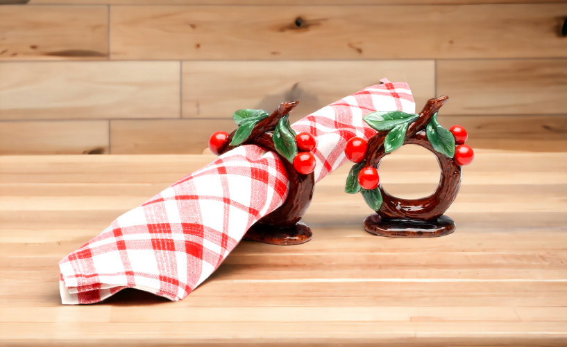 Ceramic Cherry Napkin Rings-Set of 4, Home Décor, Gift for Her, Gift for Mom, Kitchen Décor, Wedding Decor