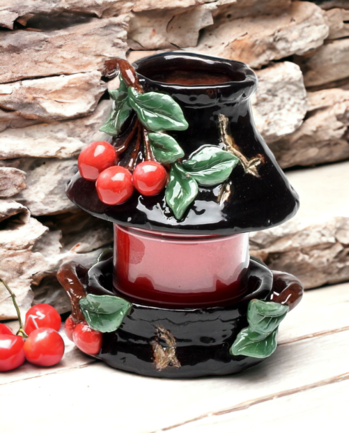 Ceramic Small Cherry Candle Holder (Candle NOT Included), Home Décor, Gift for Her, Gift for Mom, Farmhouse Décor, Nature Lover Gift