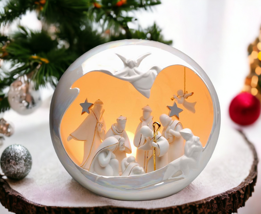 Ceramic Large Globe Nativity Scene Nightlight, Home Décor, Religious Décor, Religious Gift, Church Décor, Baptism Gift