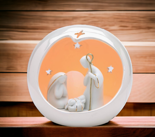 Ceramic Small Globe Holy Family Nativity Nightlight, Home Décor, Religious Décor, Religious Gift, Church Décor, Baptism Gift