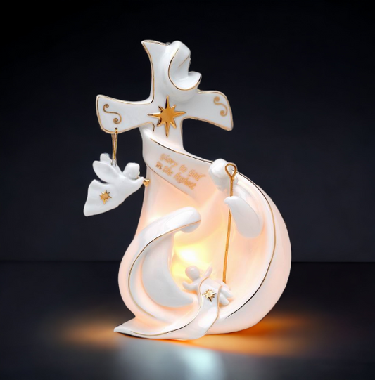 Ceramic Holy Family Nativity Cross Night Light, Home Décor, Religious Décor, Religious Gift, Church Décor, Baptism Gift