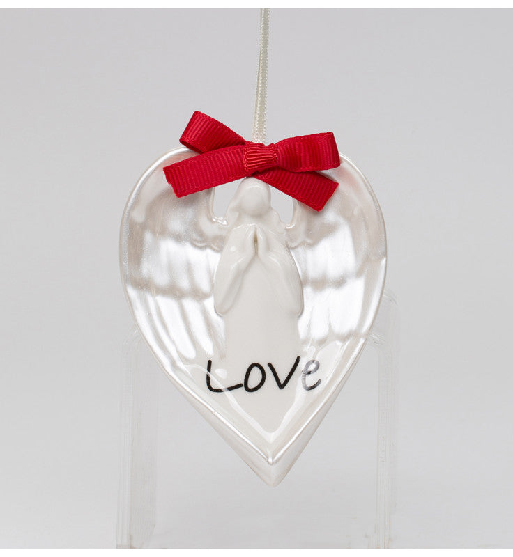 Ceramic Heart Shaped Angel Ornament - Love, Christmas Tree Decor, Religious Decor