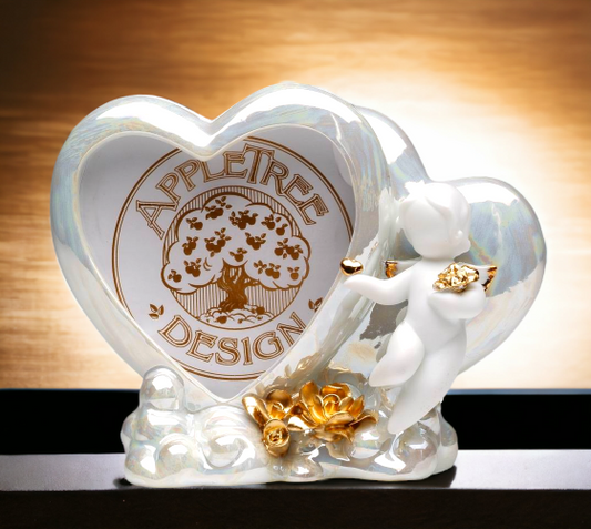Ceramic Cherub Angel Heart Shaped Photo Frame, Home Décor, Religious Décor, Religious Gift, Church Décor, Baptism Gift