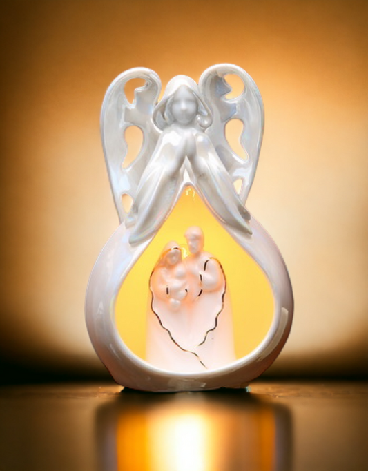 Ceramic Angel with Holy Family Plug-In Night Light, Home Décor, Religious Décor, Religious Gift, Church Décor, Baptism Gift