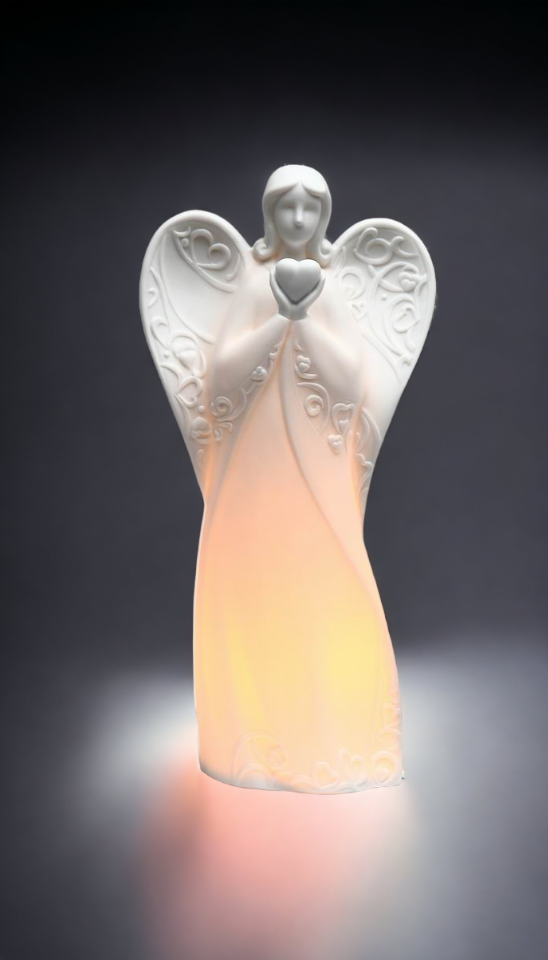 Ceramic Angel With Heart Night Light, Home Décor, Religious Décor, Religious Gift, Church Décor, Baptism Gift