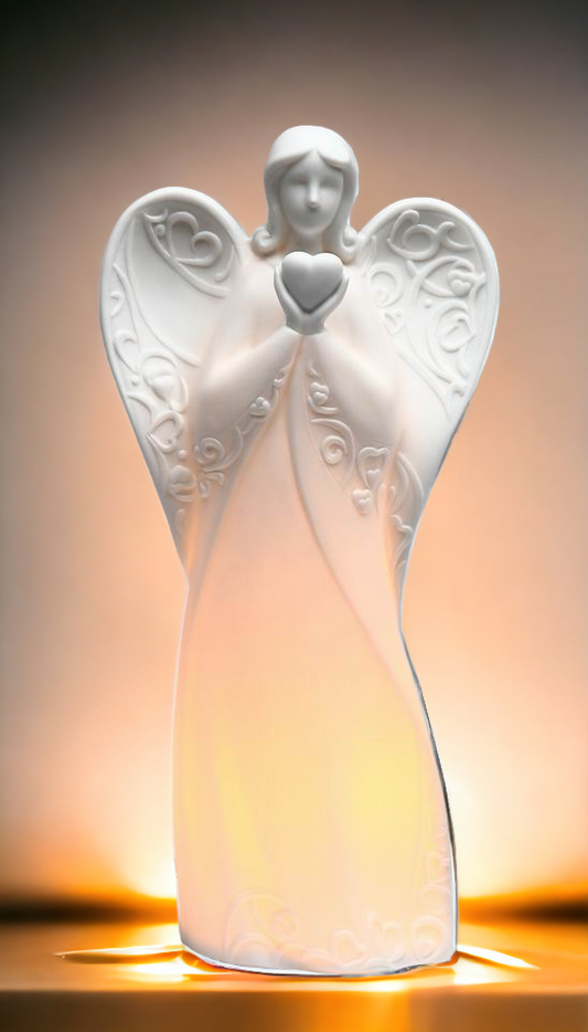 Ceramic Angel With Heart Night Light, Home Décor, Religious Décor, Religious Gift, Church Décor, Baptism Gift