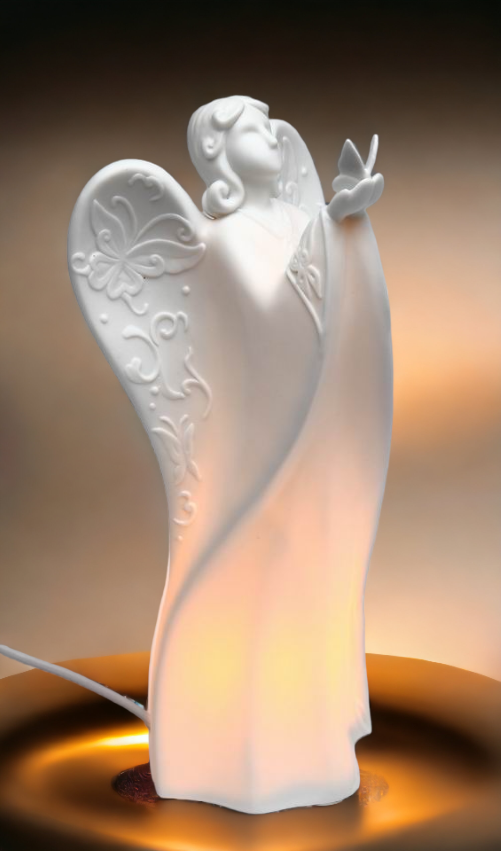 Ceramic Angel Holding Butterfly Night Light, Home Décor, Religious Décor, Religious Gift, Church Décor, Baptism Gift