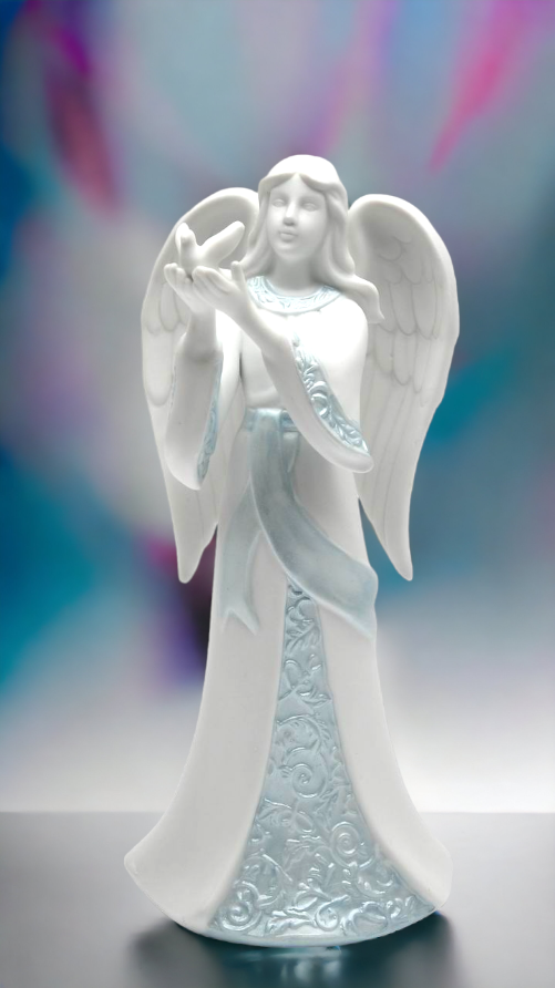 Ceramic Angel Holding Dove Figurine, Home Décor, Religious Décor, Religious Gift, Church Décor, Baptism Gift