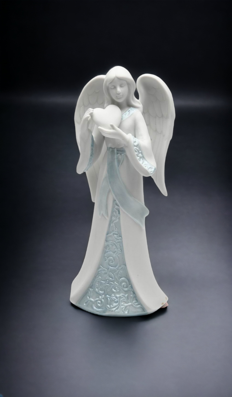 Ceramic Angel With Heart Figurine, Home Décor, Religious Décor, Religious Gift, Church Décor, Baptism Gift