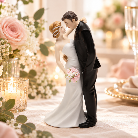 Ceramic Bride and Groom Wedding Figurine – Hand-Painted Couple Cake Topper & Keepsake