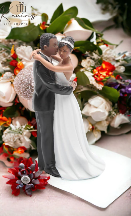Ceramic African American Wedding Bride and Groom Couple Figurine, Wedding Décor, Wedding Gift, Anniversary Décor, Anniversary Gift