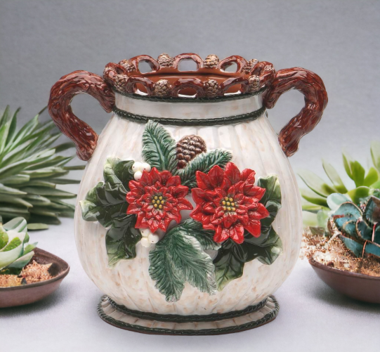 Ceramic Christmas Decor Poinsettia Bouquet Pot, Home Décor, Gift for Her, Gift for Mom, Kitchen Décor, Christmas Décor