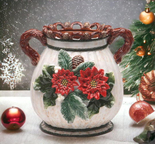 Ceramic Christmas Decor Poinsettia Bouquet Pot, Home Décor, Gift for Her, Gift for Mom, Kitchen Décor, Christmas Décor