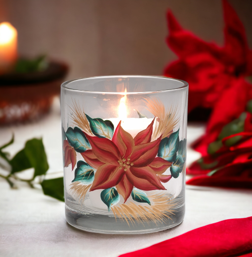 Poinsettia Flower Glass Votive Candle Holders, Home Décor, Gift for Her, Gift for Mom, Nature Lover Gift, Vintage Decor