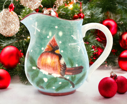 Ceramic Cardinal Bird Christmas Pitcher, Home Décor, Gift for Her, Gift for Mom, Kitchen Décor, Christmas Décor