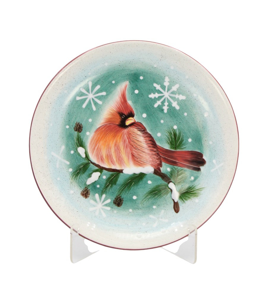 Ceramic Cardinal Bird Plate-Stand NOT INCLUDED, Christmas Decor, Birdwatcher Gift, Nature Lover Gift, Gift for Her