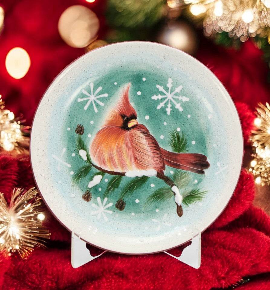 Ceramic Cardinal Bird Plate-Stand NOT INCLUDED, Christmas Decor, Birdwatcher Gift, Nature Lover Gift, Gift for Her