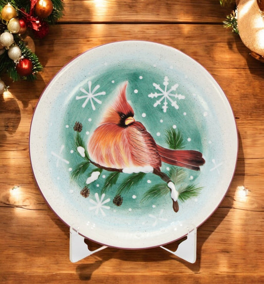 Ceramic Cardinal Bird Plate-Stand NOT INCLUDED, Christmas Decor, Birdwatcher Gift, Nature Lover Gift, Gift for Her