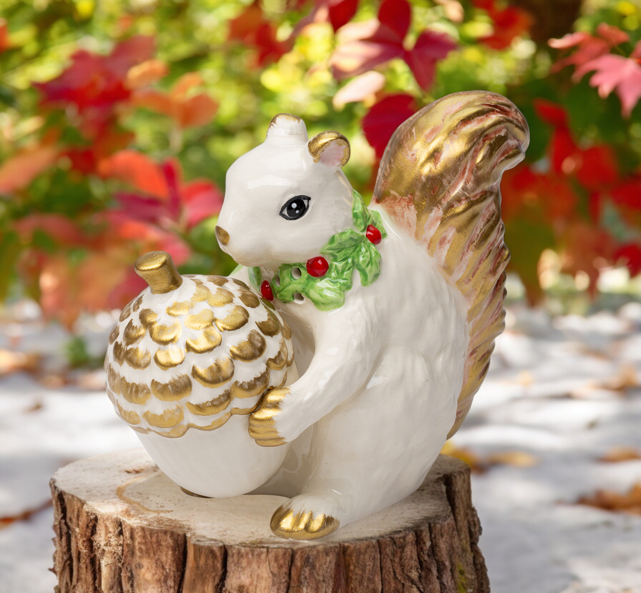 Holiday Squirrel With Acorn Ceramic Salt And Pepper Shakers, Christmas Decor, Thanksgiving Decor, Gift for Mom