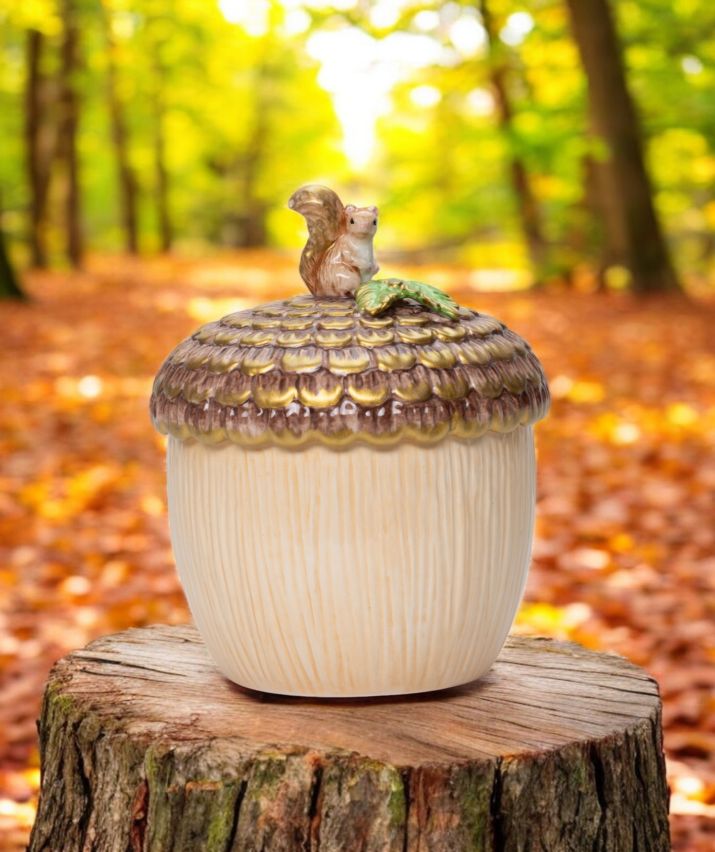 Ceramic Squirrel on Top of Acorn Candy Jar, Fall Decor, Christmas Decor, Farmhouse Kitchen Decor